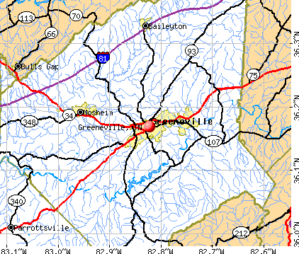 Greeneville, TN map