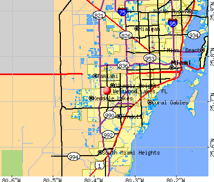 Westwood Lakes, FL map
