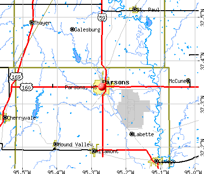 Parsons, KS map