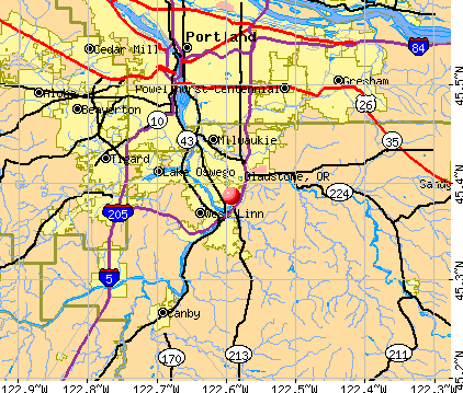 Gladstone, OR map