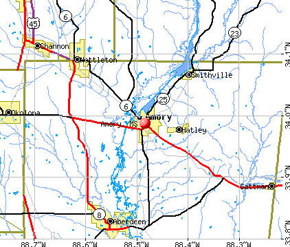 Amory, MS map