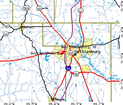 map of hattiesburg ms West Hattiesburg Mississippi Ms 39402 Profile Population Maps