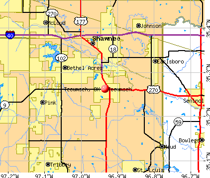 Tecumseh, OK map