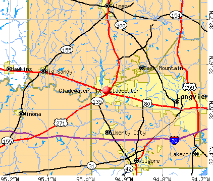 Gladewater, TX map