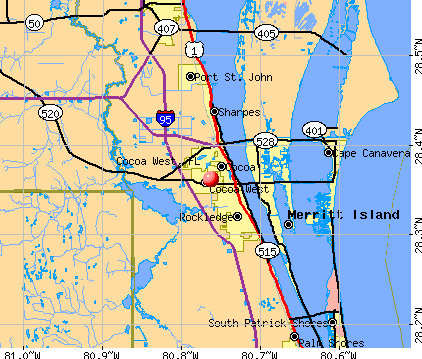 Cocoa West, FL map