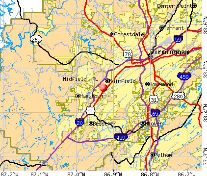 Midfield, AL map