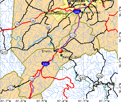 Erwin, TN map
