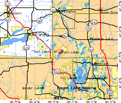Twin Lakes, WI map