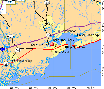 Shoreline Park, MS map