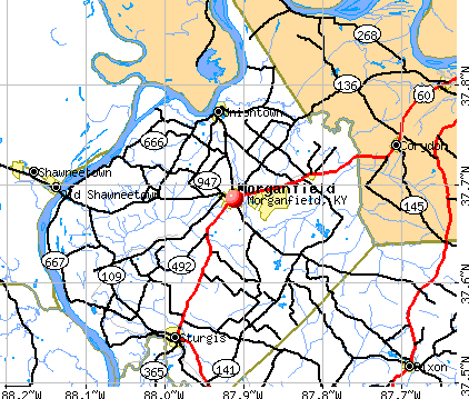 Morganfield, KY map