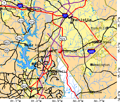 Pineville, NC map