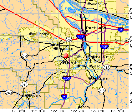 Metzger, OR map