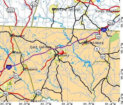 East Gaffney, SC map