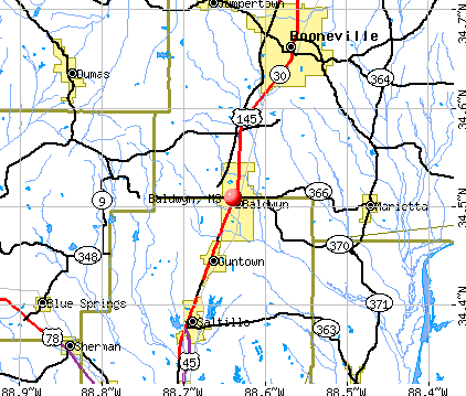 Baldwyn, MS map