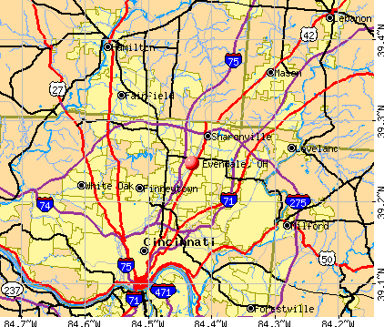 Evendale, OH map