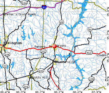 Parsons, TN map