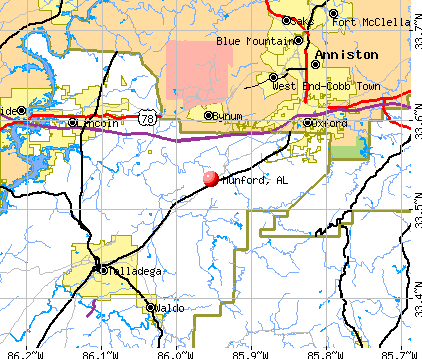 Munford, AL map