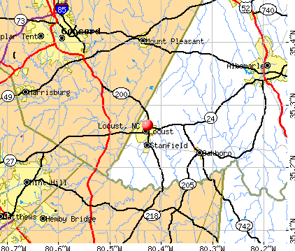 Locust, NC map
