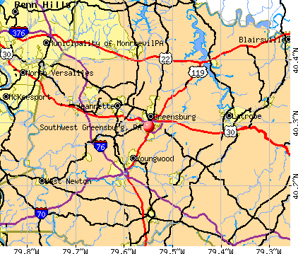 Southwest Greensburg, PA map