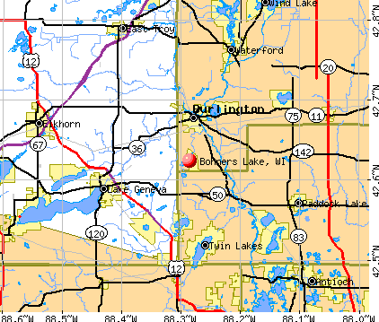 Bohners Lake, WI map