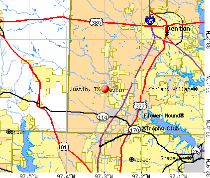 Justin, TX map