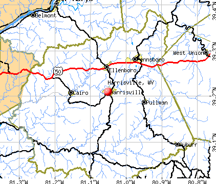 Harrisville, WV map