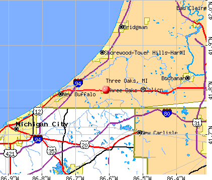 Three Oaks, MI map
