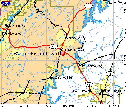 Harpersville, AL map