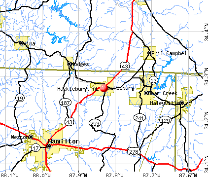 Hackleburg, AL map