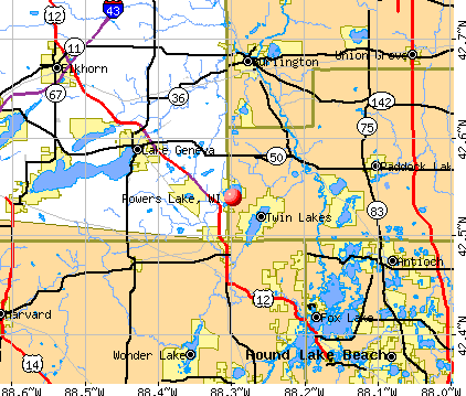 Powers Lake, WI map