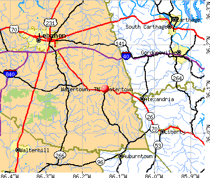 Watertown, TN map