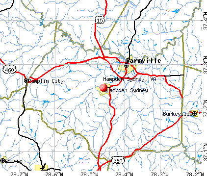 Hampden Sydney, VA map