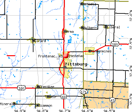 Frontenac, KS map