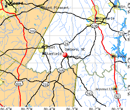 Oakboro, NC map