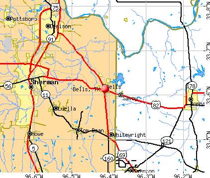 Bells, TX map