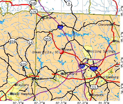 Inman Mills, SC map