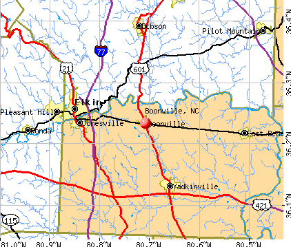 Boonville, NC map