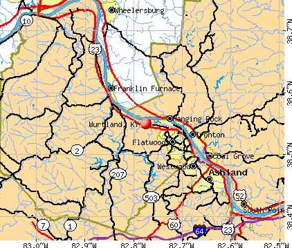 Wurtland, KY map