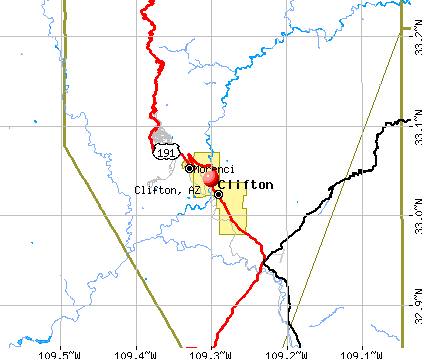Clifton, AZ map