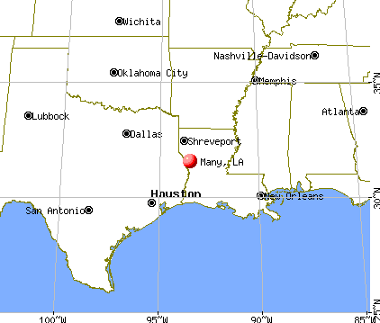 Many, Louisiana map