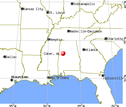 Coker, Alabama map