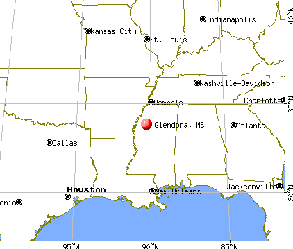 Glendora, Mississippi map