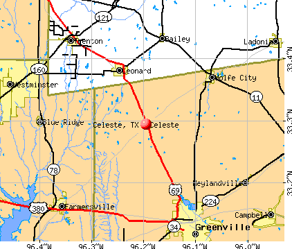 Celeste, TX map