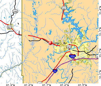 Coker, AL map