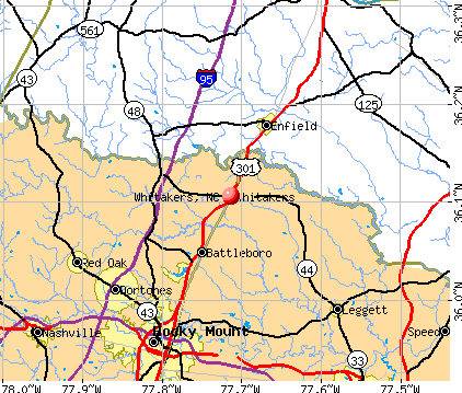 Whitakers, NC map