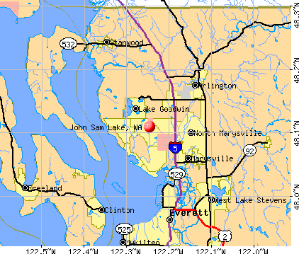 John Sam Lake, WA map