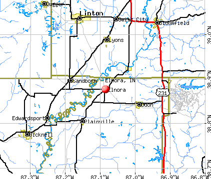 Elnora, IN map