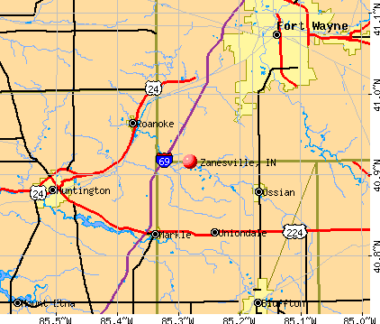 Zanesville, IN map