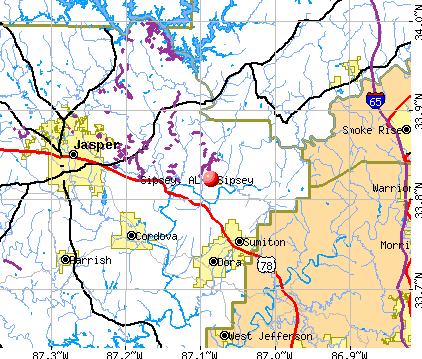 Sipsey, AL map