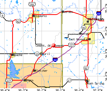 Cement, OK map
